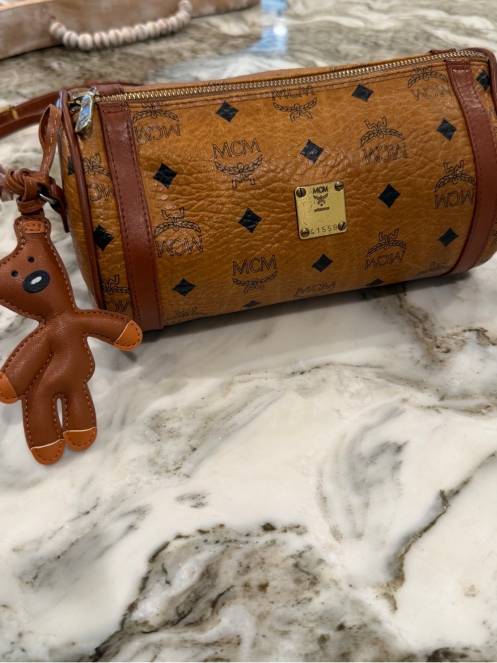 ✨Trending ✨😎MCM Cognac & Black Monogram Barrel Crossbody